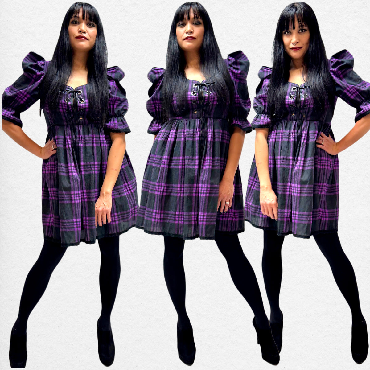 Maryanne Dress Purple Plaid Cotton Blackbird Studios Canada