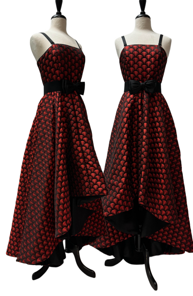 Ava High Low Gown -  Red & Black Jacquard