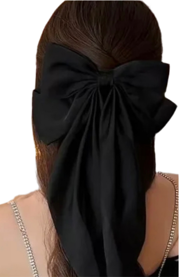 Hair Bow- Black Satin