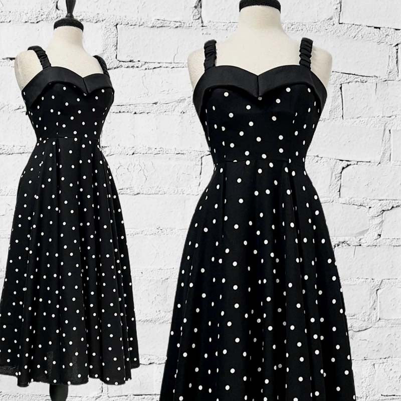 Polka Dot Linen Cocktail Dress is perfect for wedding guest, garden party, special events. 