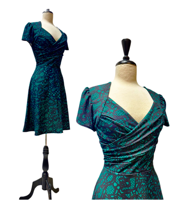 Ricky Dress - Green & Black Lace Print