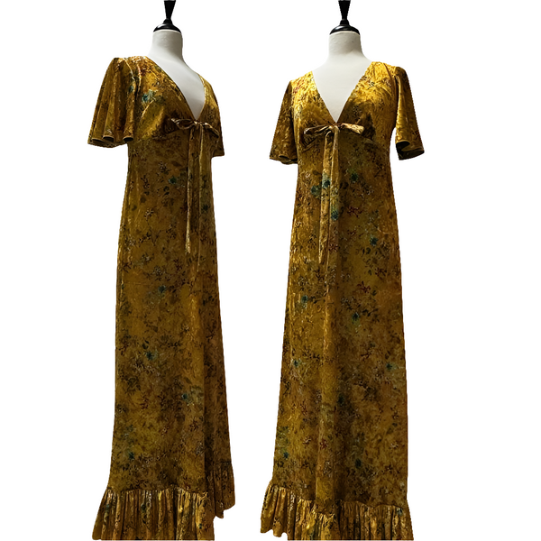 Amanda Dress - Gold Floral Velvet