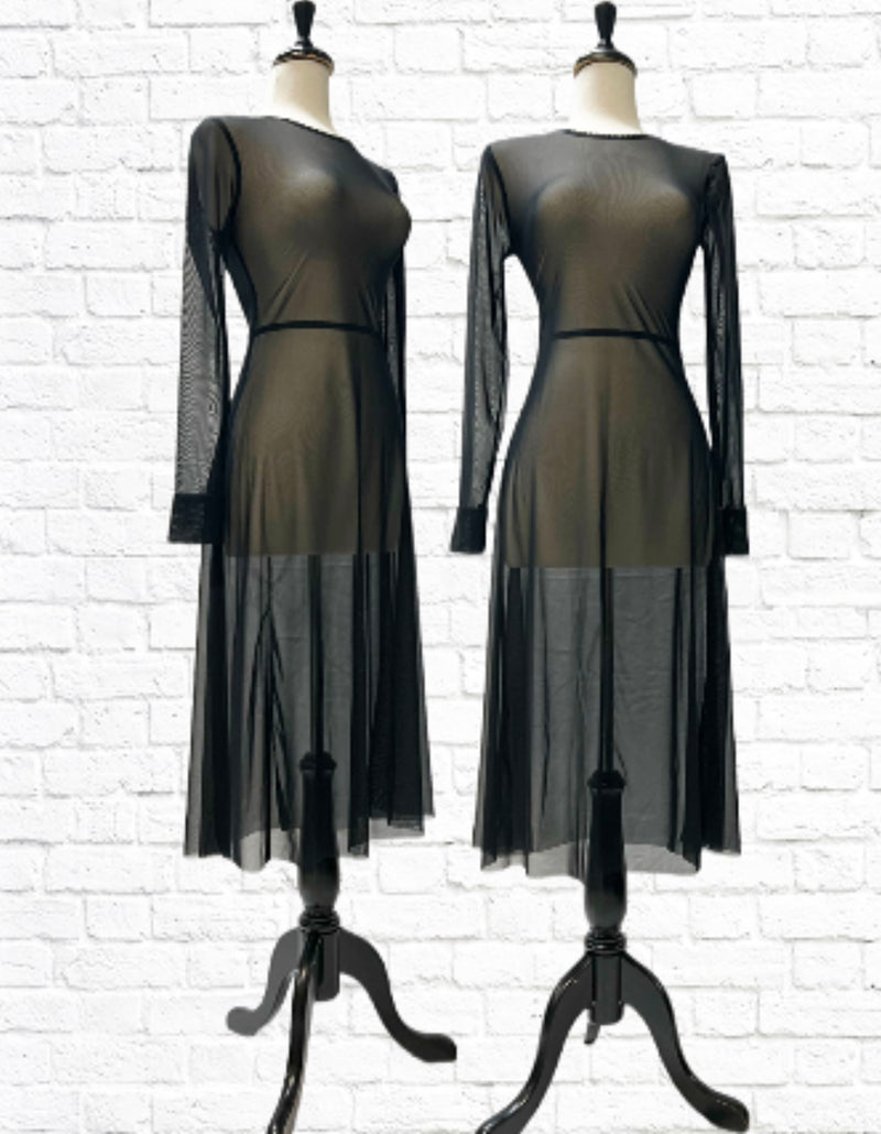 Poppy Midi Dress - Sheer Black Mesh